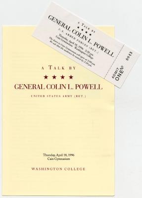 Program and ticket for Colin Powell speech