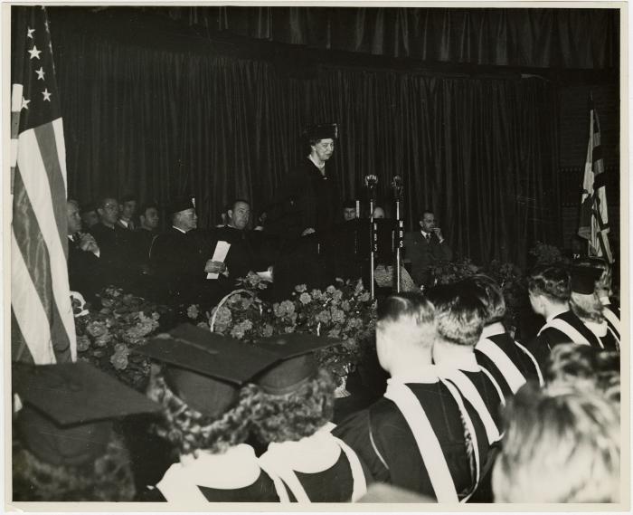Eleanor Roosevelt giving the commencement address