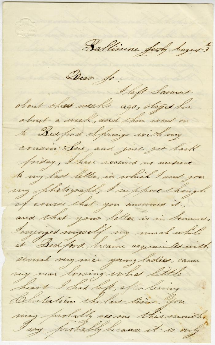Letter to Joseph Burchinal from Francis Lockerman 