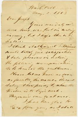 Letter to Joseph Burchinal from President Andrew J. Sutton