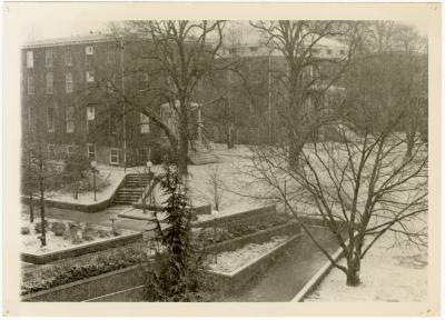 View of Hill Dorms in the snow