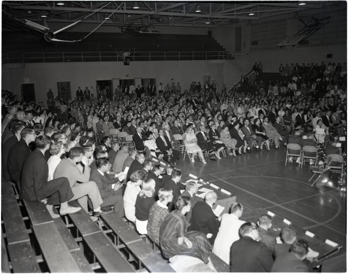 Crowd waiting to hear speech