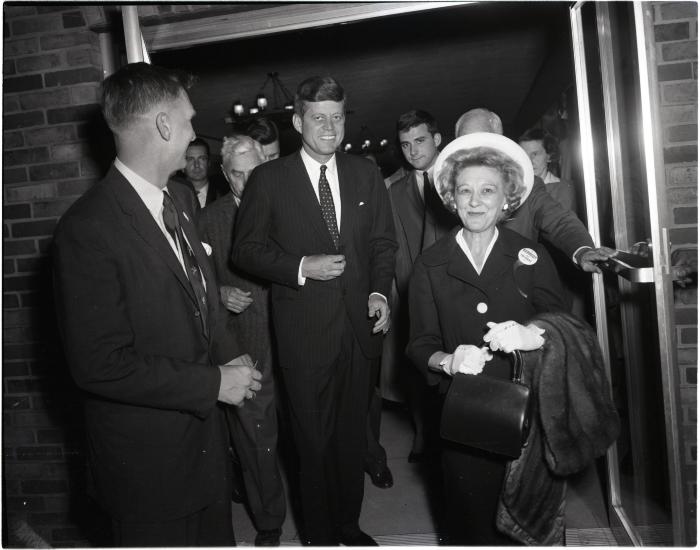 Kennedy leaving his speech at Washington College.