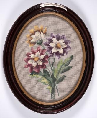 Framed floral needlepoint