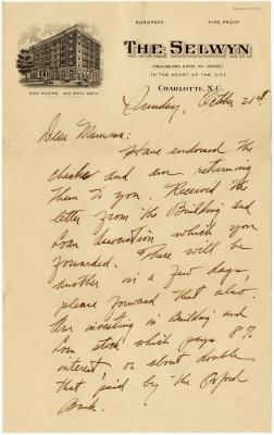 W. Carlton Gorsuch letter to his Mother, October 21, 1928