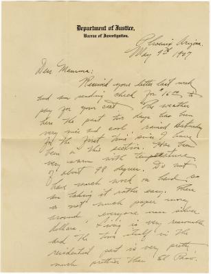 W. Carlton Gorsuch letter to his mother, May 9, 1927