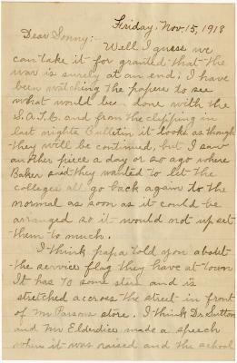 Letter to the Gorsuch brothers from their Mother, November 15, 1918