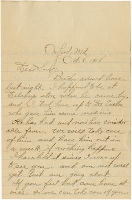 Letter to W. Carlton Gorsuch from his Father, October 8, 1918