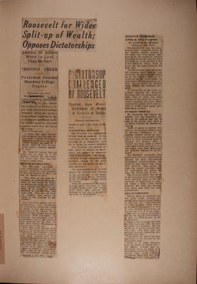 News clippings of President Roosevelt's speech