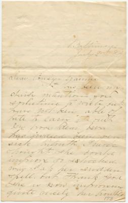 Nannie DeCoursey letter to Anna M. Willson