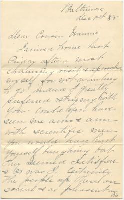 Nannie DeCoursey, at Baltimore, letter to Anna M. Willson