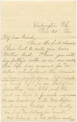 George Deeth, at Washington D.C., letter to Anna M. Willson