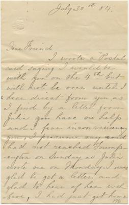 Jennie Deeth letter to Anna M. Willson