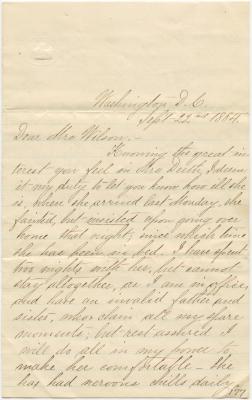 Jeannie Hoffar, at Washington D.C., letter to Anna M. Willson