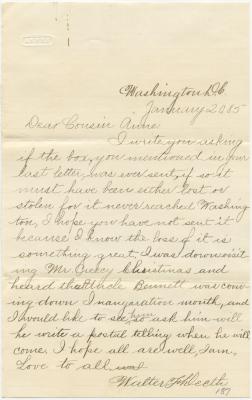 Walter F. Deeth, at Washington D.C., letter to Anne Willson