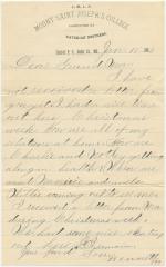 Bennett Willson, at Mount Saint Joseph’s College, letter to Anna M. Willson, at Rock Hall