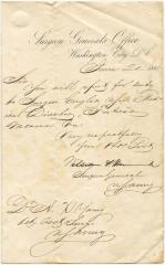 William Hammond, Surgeon General, letter to Dr. Alexander X. Young