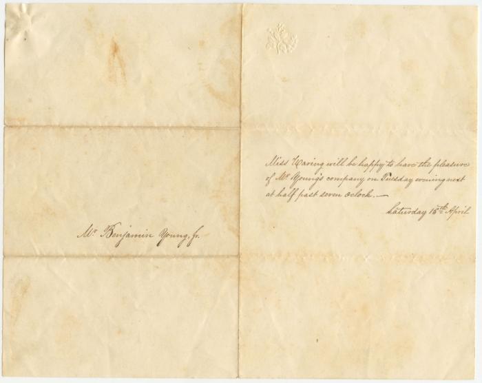 Miss Manning invitation to Benjamin Young, Jr.