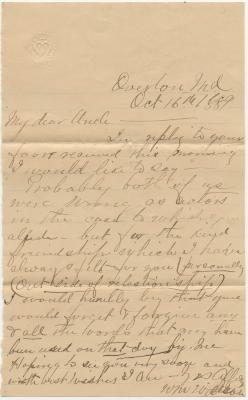 William Willson, at Overton, MD, letter to Benjamin Young at Trumpington