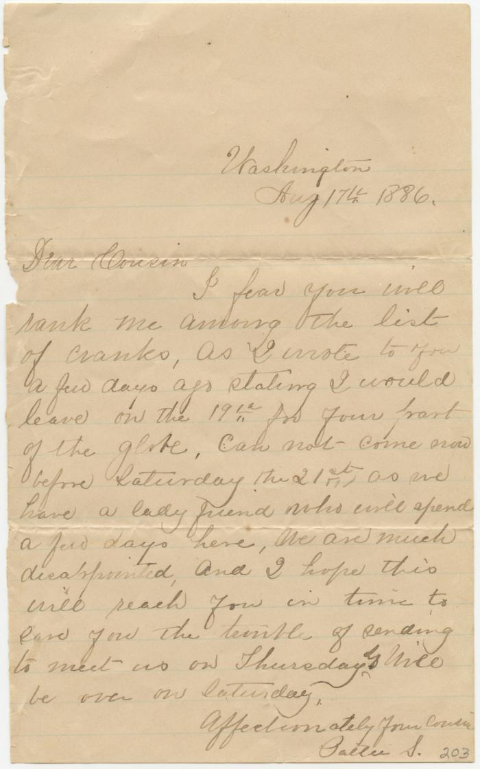Pattie Smith letter to Anna M. Willson, regarding delay in visit