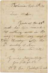 Father George Villager, at Bohemia, Cecil County, MD, letter to Anna Young Willson