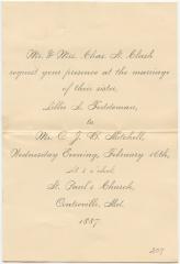 Wedding invitation for Lillie A. Feddeman and C. J. B. Mitchell