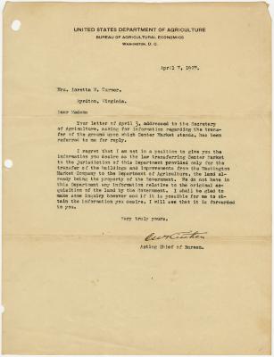 Letter from the Acting Chief of Bureau, USDA to Loretta Turner at Byrdton, VA