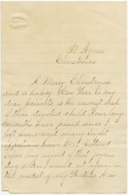 Julia R. Willson, at Mount St. Agnes, letter to Anna M. Willson