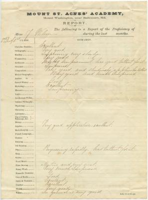 Mount St. Agnes' Academy, Mount Washington, Baltimore, report for Julia Willson