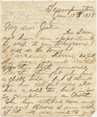 Horace Willson, at Trumpington, letter to Julia Willson