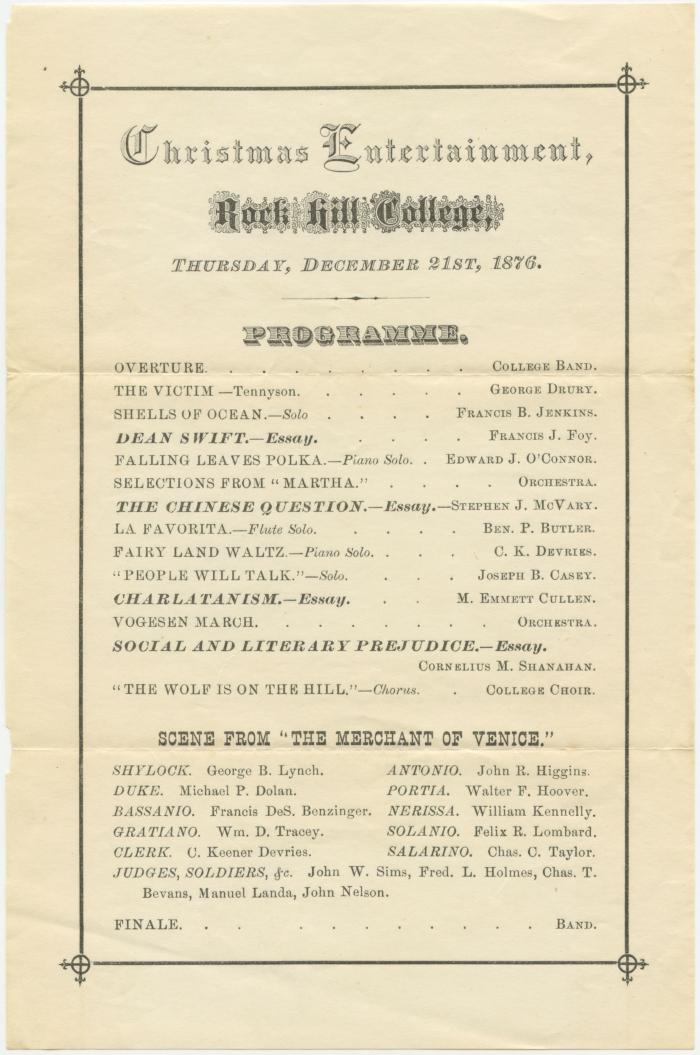 Rock Hill College Christmas Entertainment program
