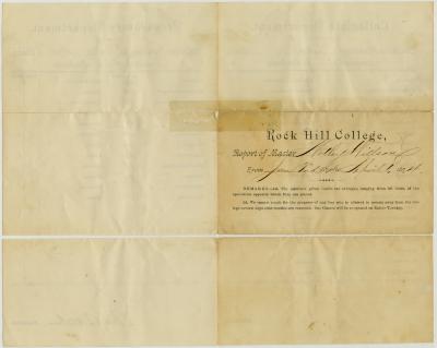 Rock Hill College, preparatory department, report for Notley Willson