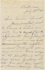 Nannie DeCoursey, at Baltimore, letter to Richard Bennett Willson