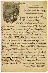 Randolph Peters, Great Northern & South Garden & Nursery, Wilmington, Delaware, letter to R.B. Willson, regarding shipment of asparagus and peach trees