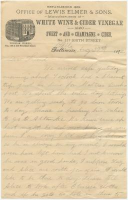 M. Woolf at Philadelphia letter regarding a vacation