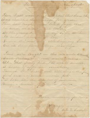 Poem "Thou Has Wounded the Spirit That Loved Thee" written from memory by E. H. W. Camp for Julia