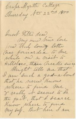 Nellie Nicols, Crepe Myrtle Cottage, letter to Martha N. Willson at Rock Hall, MD