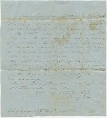 Letter from Mary L. at Highland to Carroll regarding sending vests by boat