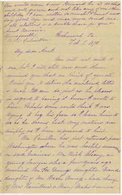 N. M. Hamilton, at Richmond, VA, letter, to Martha N. Willson at Rock Hall, MD
