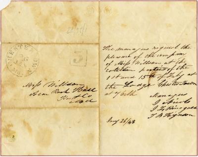 Invitation to Miss Martha N. Willson from J. Nicols, J. T. Ringgold and T. B. Hynson
