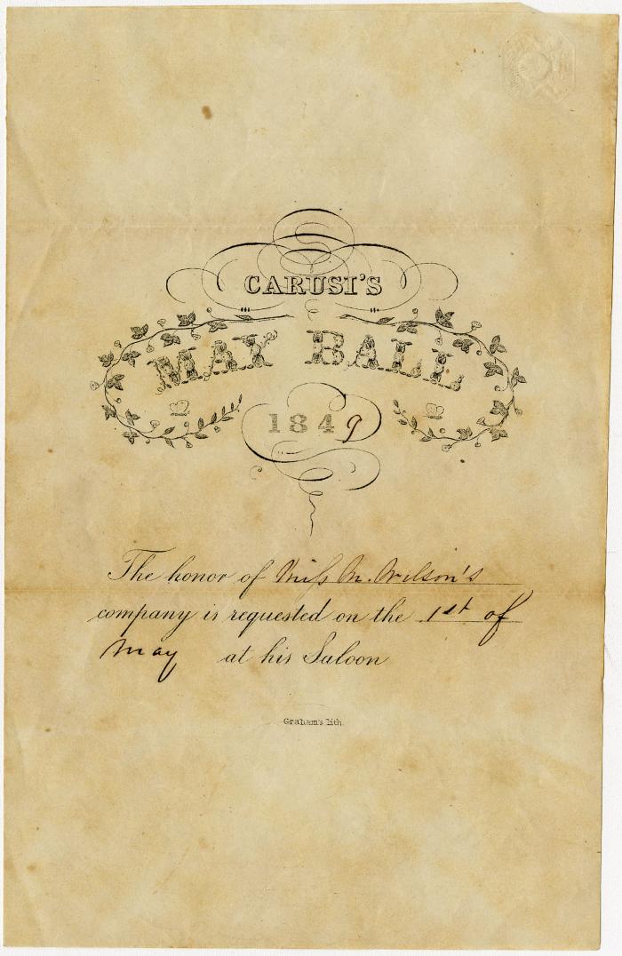 Invitation to Miss M. Willson for the Carusi’s May Ball