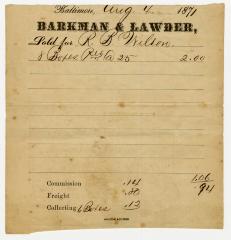 Receipt from R. B. Willson for eight boxes sold to Barkman & Lawder