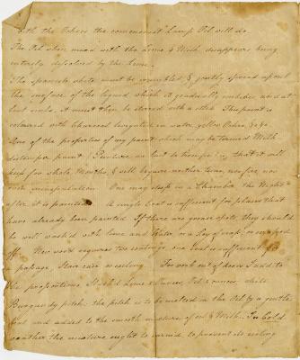 Recipe for "milk distemper paint from the English Repository of Art copies for Mrs. Eleanor Tilghman and sent to her by Mr. Edw. Tilghman of Philadelphia"