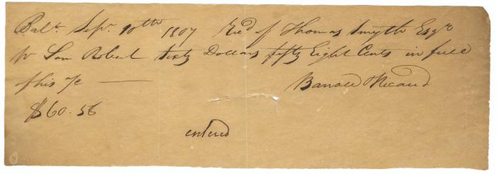 Receipt from Barroll & Ricaud, Baltimore