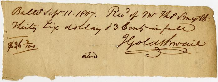 Receipt from T. Goldthwaie